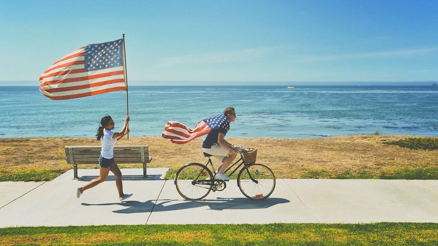 Exercising with the American flag