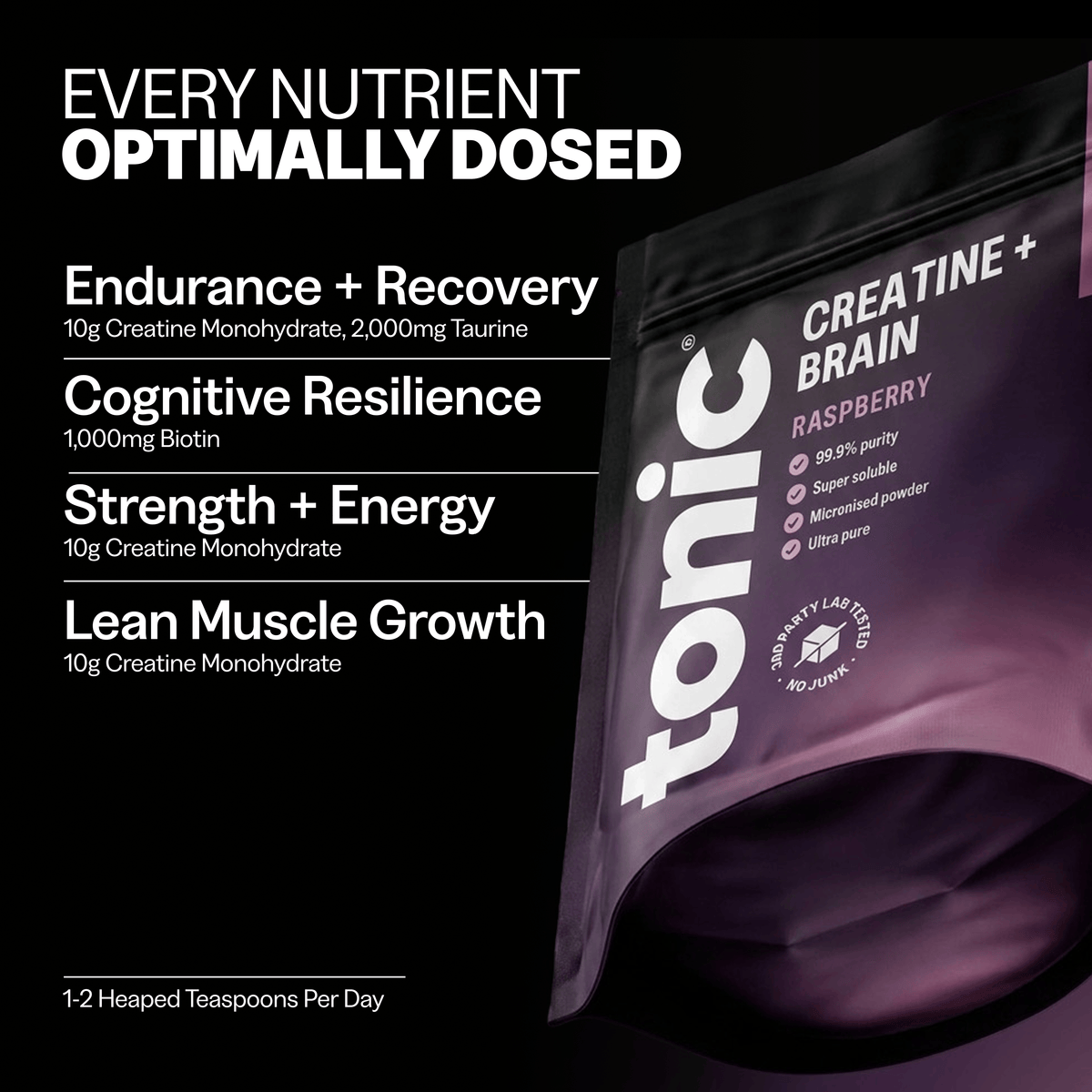 Tonic Health Creatine + Brain Creatine Monohydrate Powder | Taurine & Biotin | Tonic Health