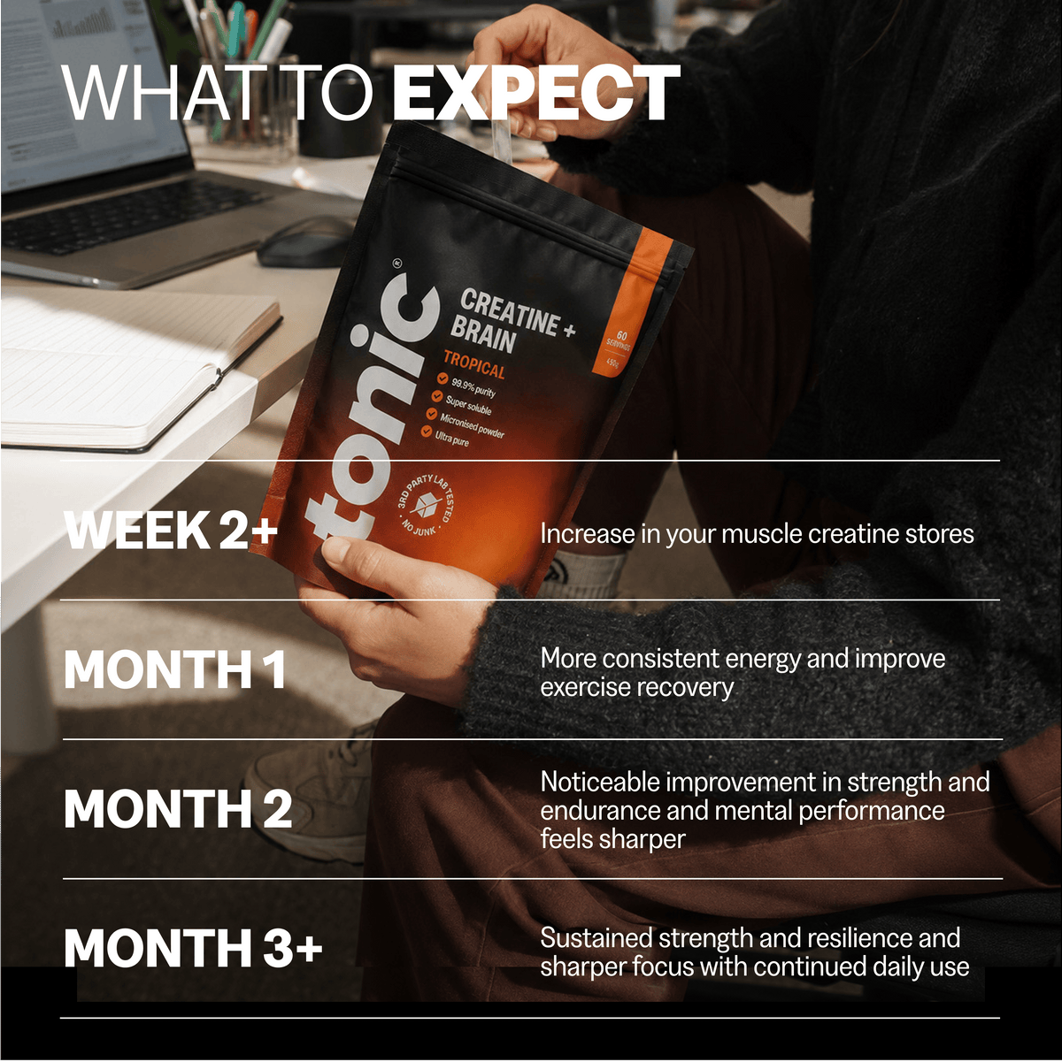Tonic Health Creatine + Brain Creatine Monohydrate Powder | Taurine & Biotin | Tonic Health