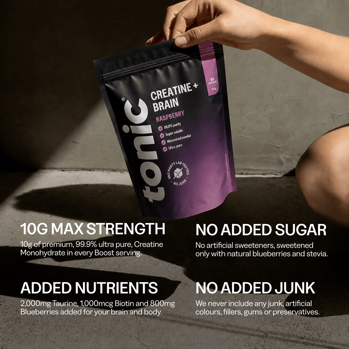 Tonic Health Creatine + Brain Creatine Monohydrate Powder | Taurine & Biotin | Tonic Health