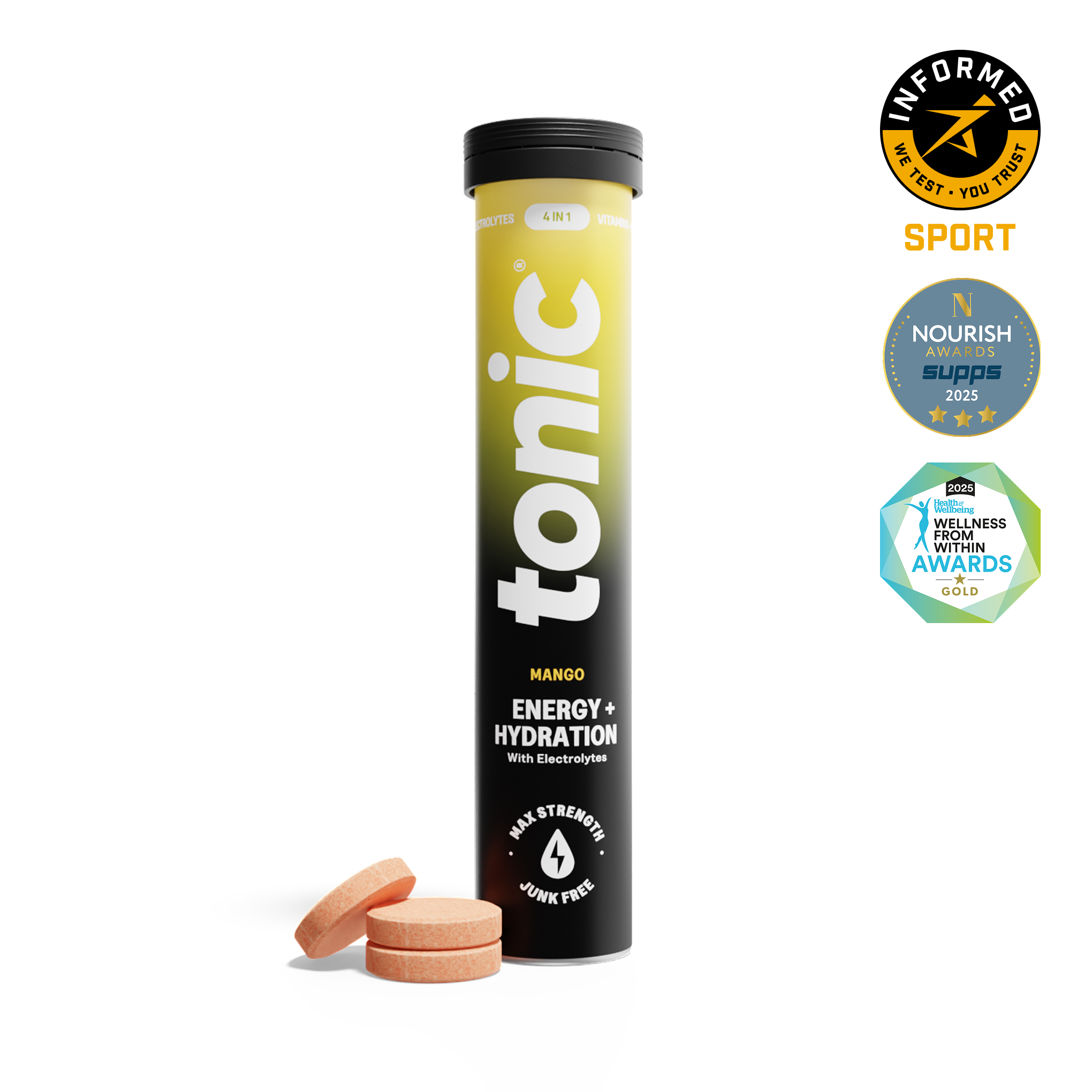 Tonic Health Mango Energy + Hydration | 20 Day Supply | 1 Tube Energy & Hydration - Fuel your energy & hydration | Tonic Health