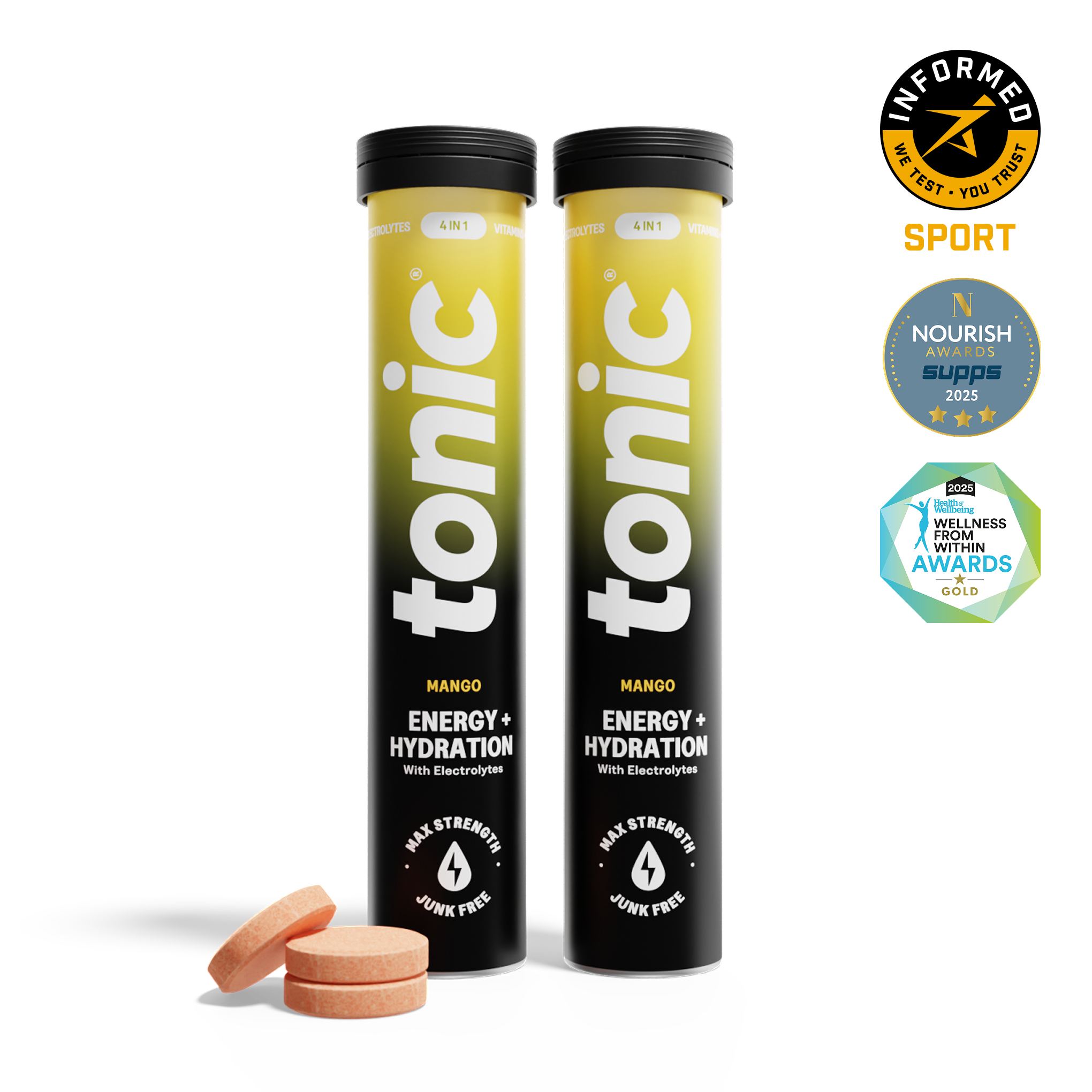 Tonic Health Mango Energy + Hydration | 40 Day Supply | 2 Tubes Energy & Hydration - Fuel your energy & hydration | Tonic Health