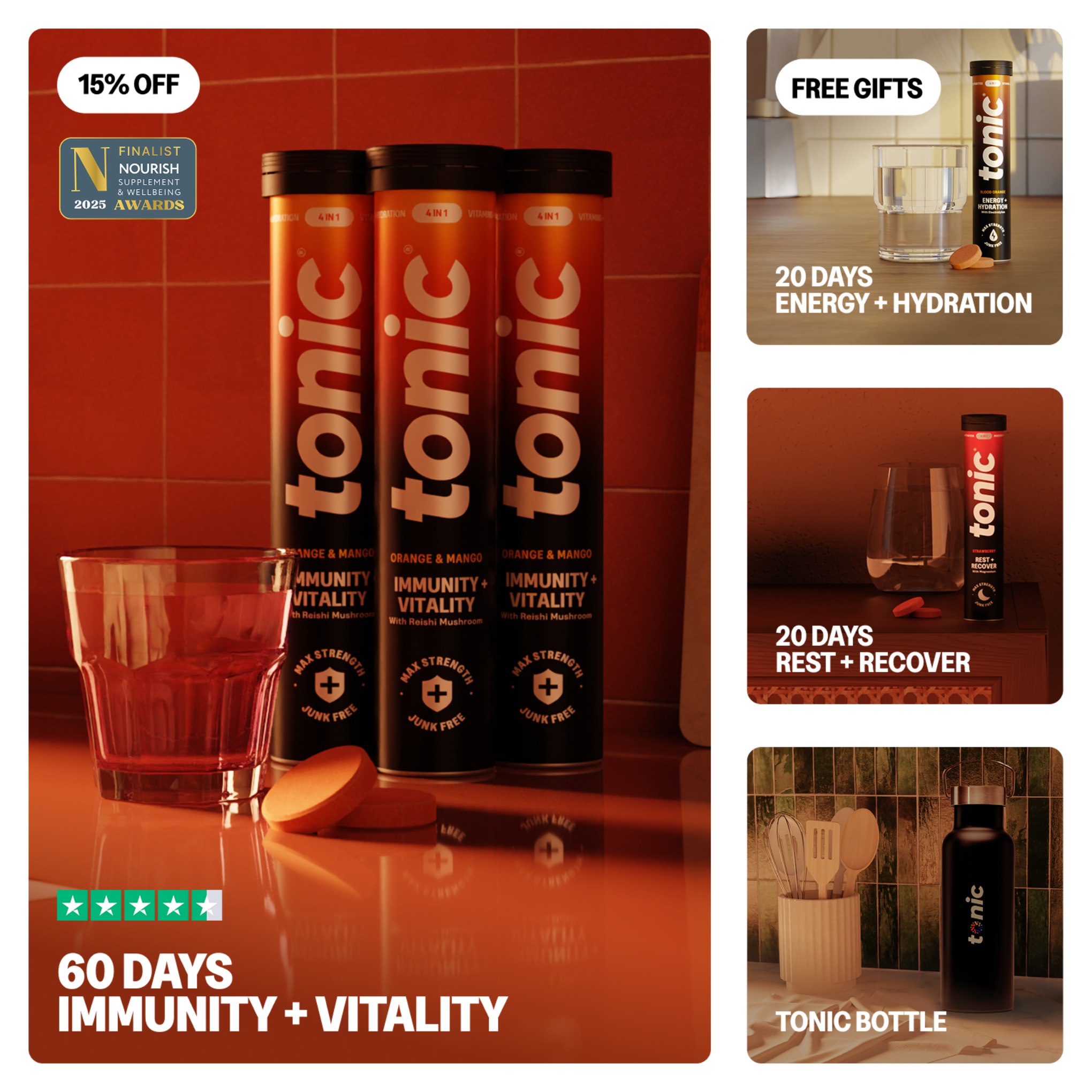 Tonic Health Immunity + Vitality - 2 months Daily Immunity - Vegan Health Supplement | Tonic Health