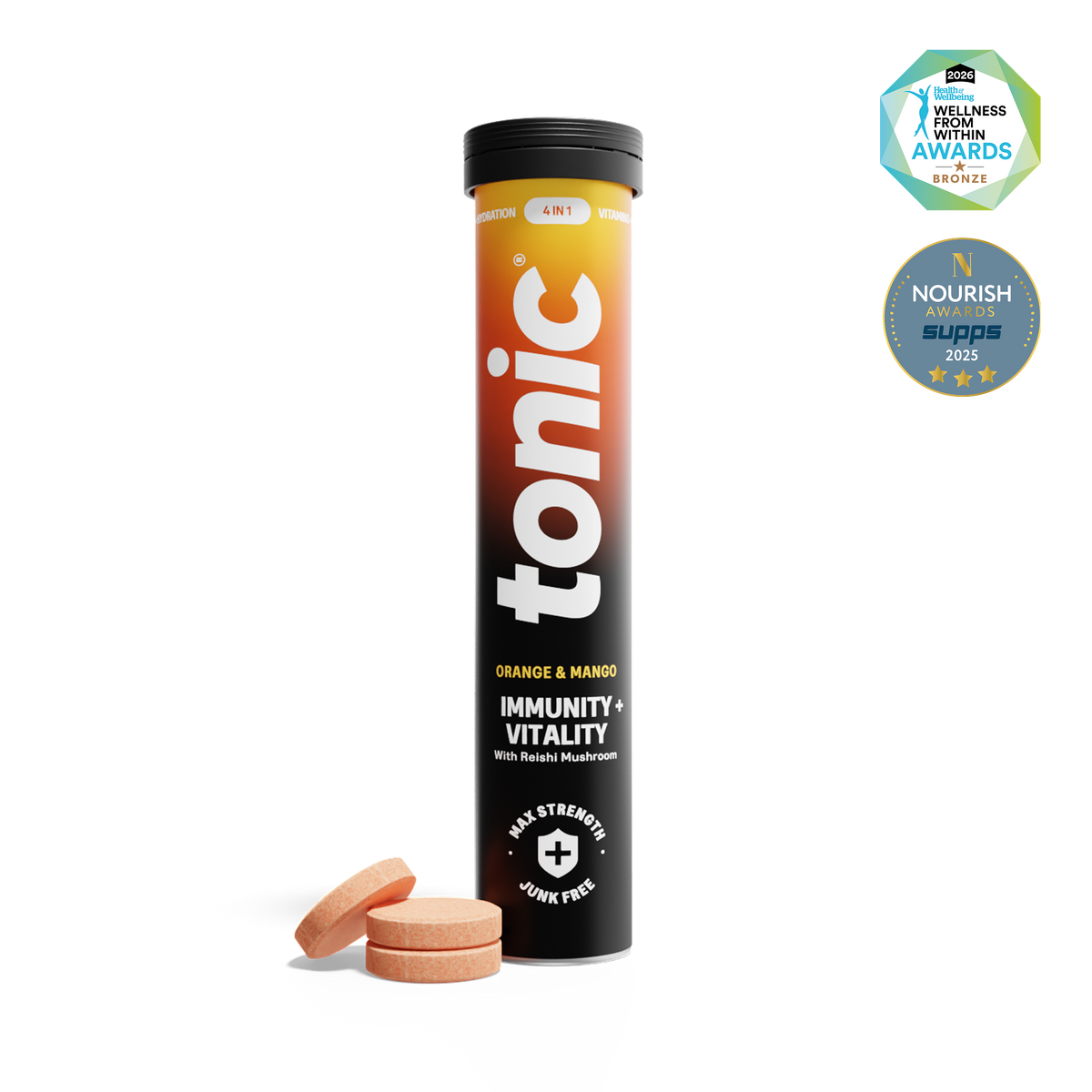 Tonic Health Orange & Mango Immunity + Vitality | 20 Day Supply | 1 Tube Daily Immunity - Vegan Health Supplement | Tonic Health