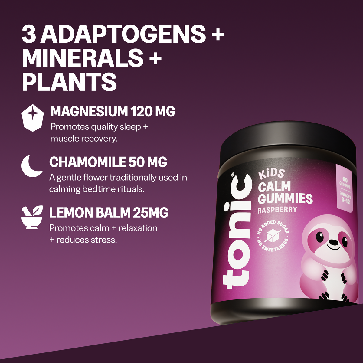 Tonic Health Raspberry Kids Calm Gummies Kids Calm Gummies | Children’s Magnesium, Natural Sleep & Anxiety Support