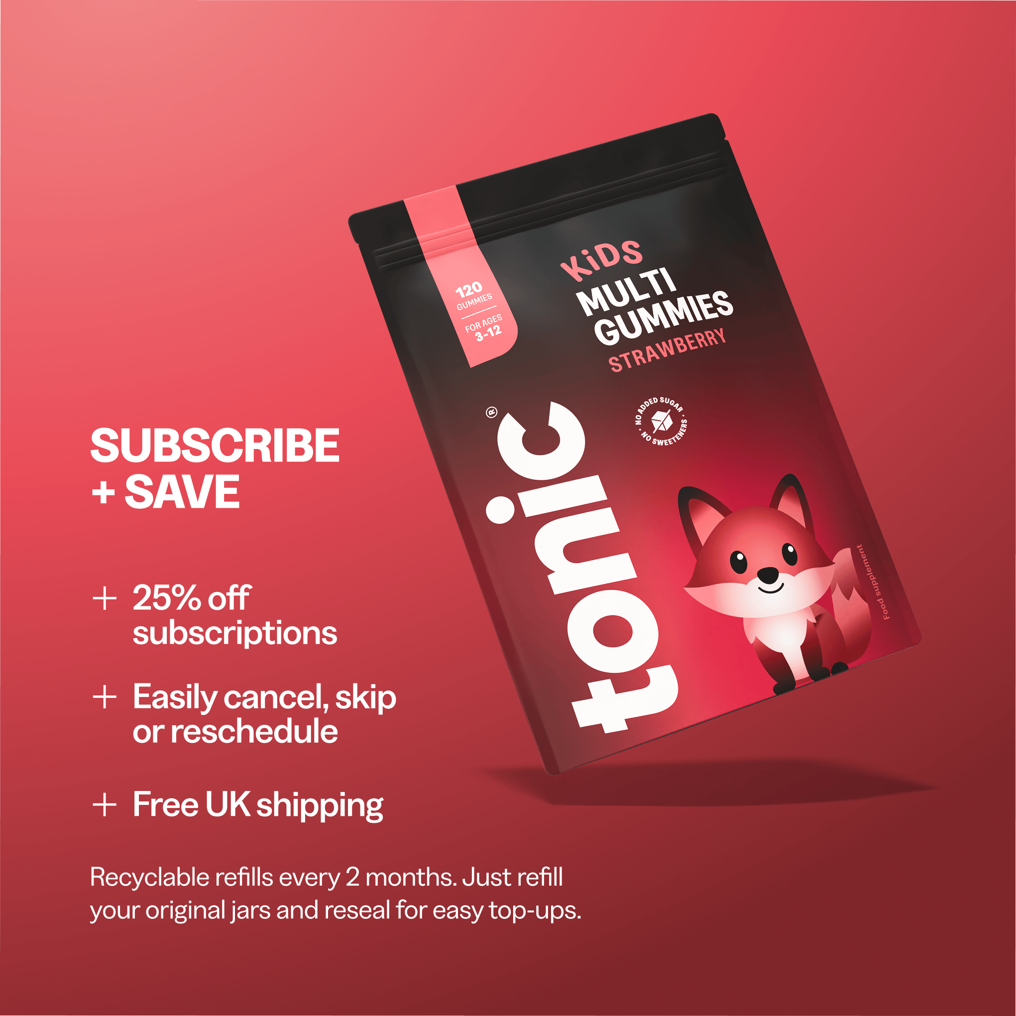 Tonic Health Welcome pack Strawberry Kids Multi Gummies - 60 day supply Kids Multi Vitamin Gummies - 60 day supply | Tonic