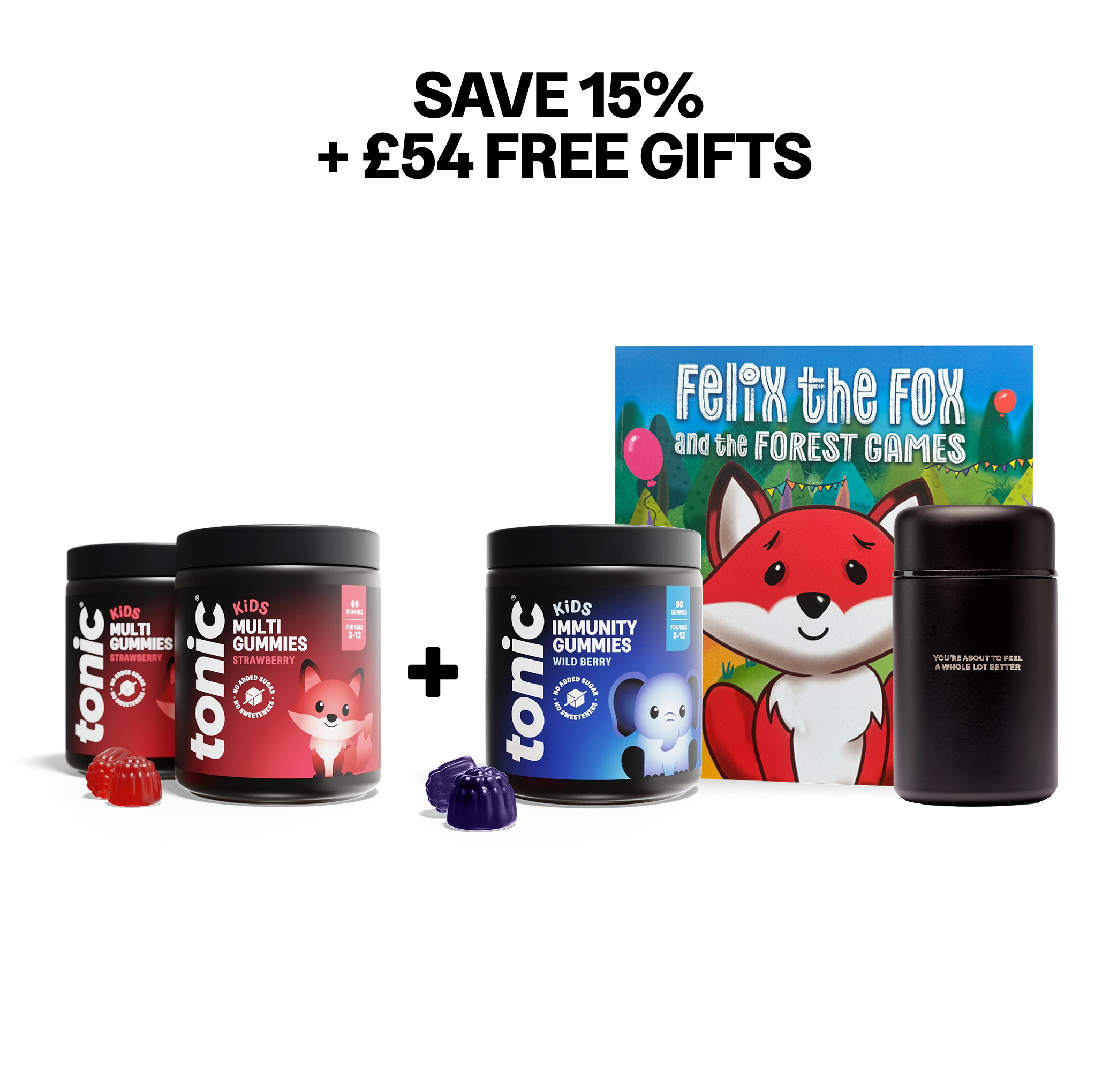 Tonic Health Strawberry Kids Multi Gummies - 2 Months Tonic Health Kids Multivitamin Strawberry Vitamin Gummies