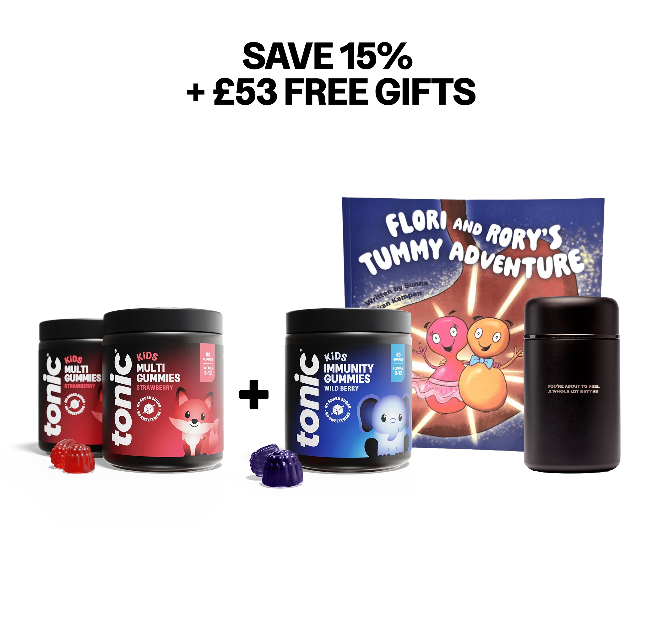 Tonic Health Strawberry Kids Multi Gummies - 2 Months Tonic Health Kids Multivitamin Strawberry Vitamin Gummies