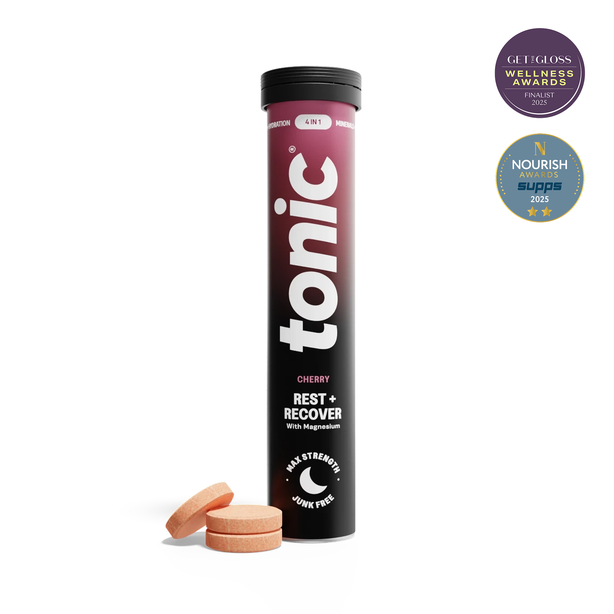 Tonic Health Calming Cherry Rest + Recover | 20 Day Supply | 1 Tube Rest & Recover - 4-in-1 Clean Magnesium formula