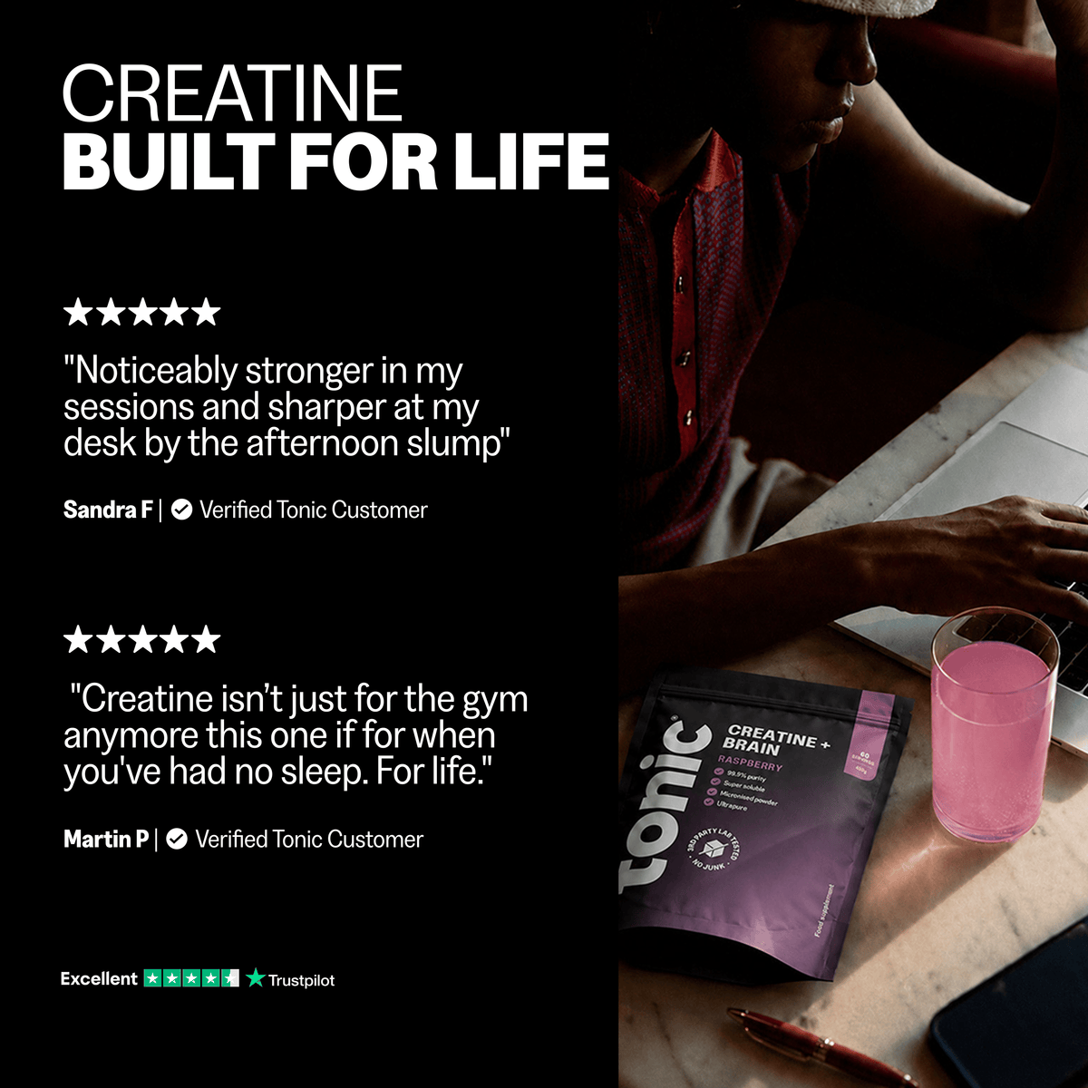 Tonic Health Creatine + Brain Creatine Monohydrate Powder | Taurine & Biotin | Tonic Health