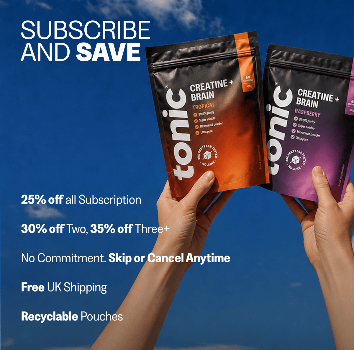 Tonic Health Creatine + Brain Creatine Monohydrate Powder | Taurine & Biotin | Tonic Health