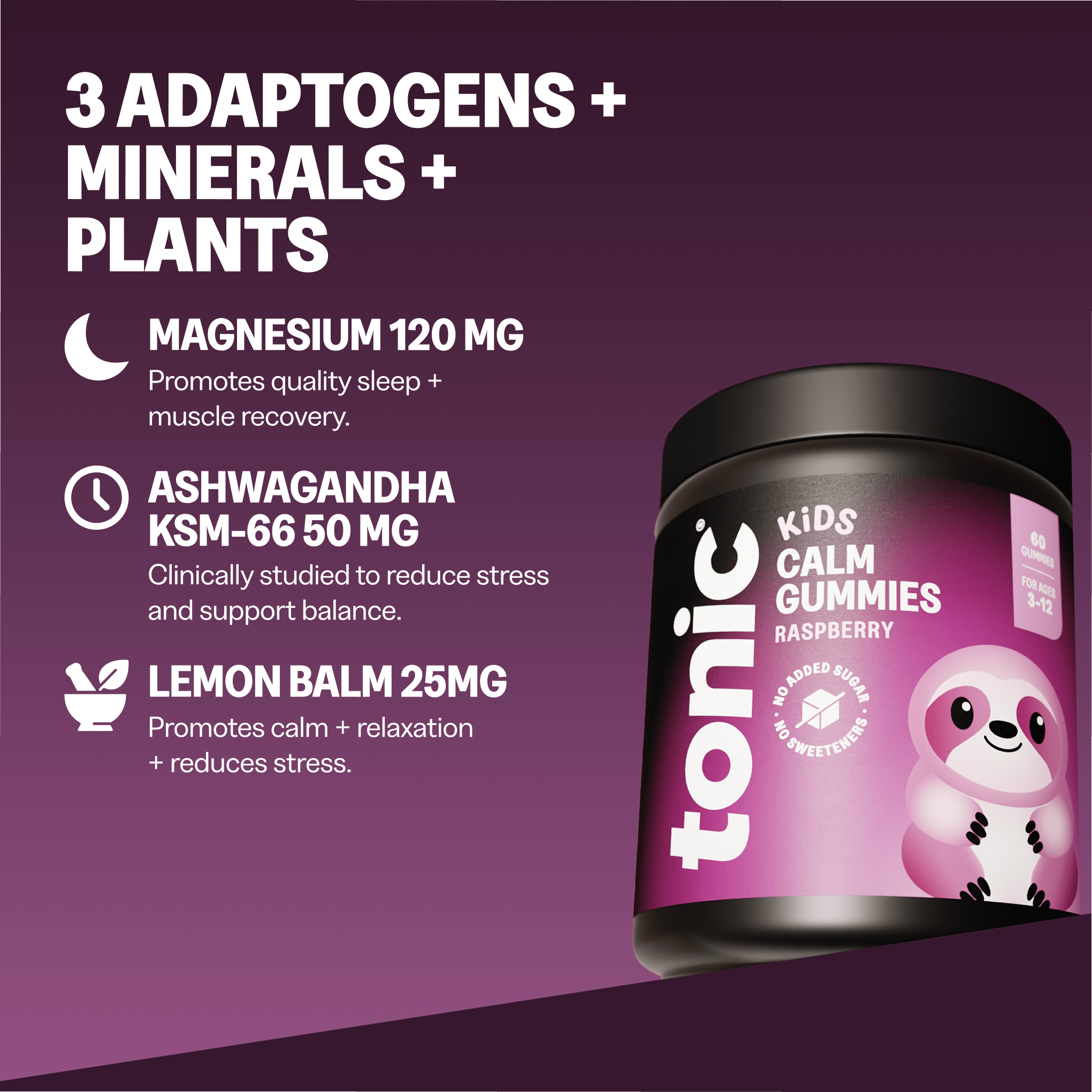 Tonic Health Raspberry Kids Calm Gummies Kids Calm Gummies | Children’s Magnesium, Natural Sleep & Anxiety Support