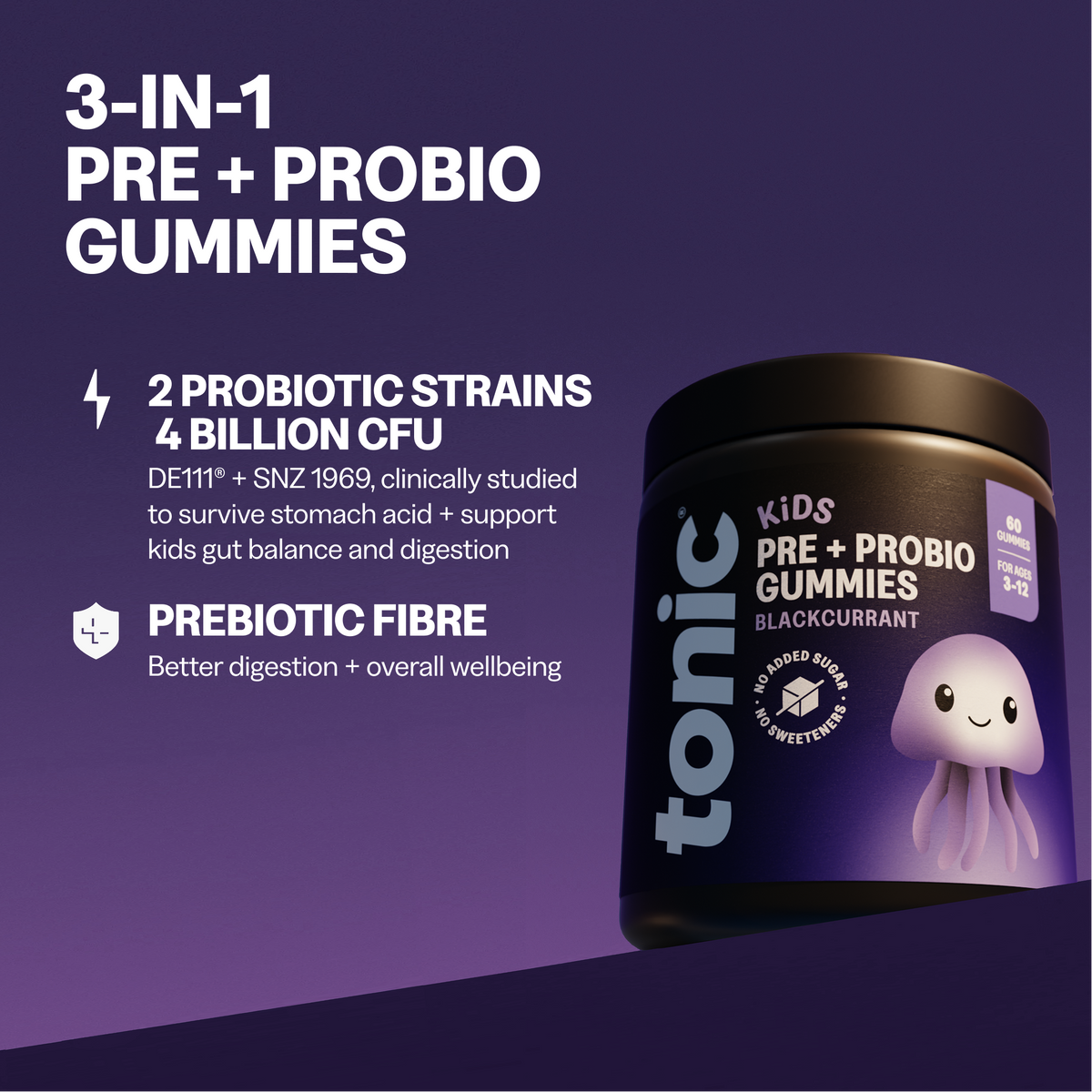 Tonic Health Kids Pre + Probio Gummies | 1 Month Supply | 60 Gummies Tonic Health Kids Pre + Probio Blackcurrant Gummies