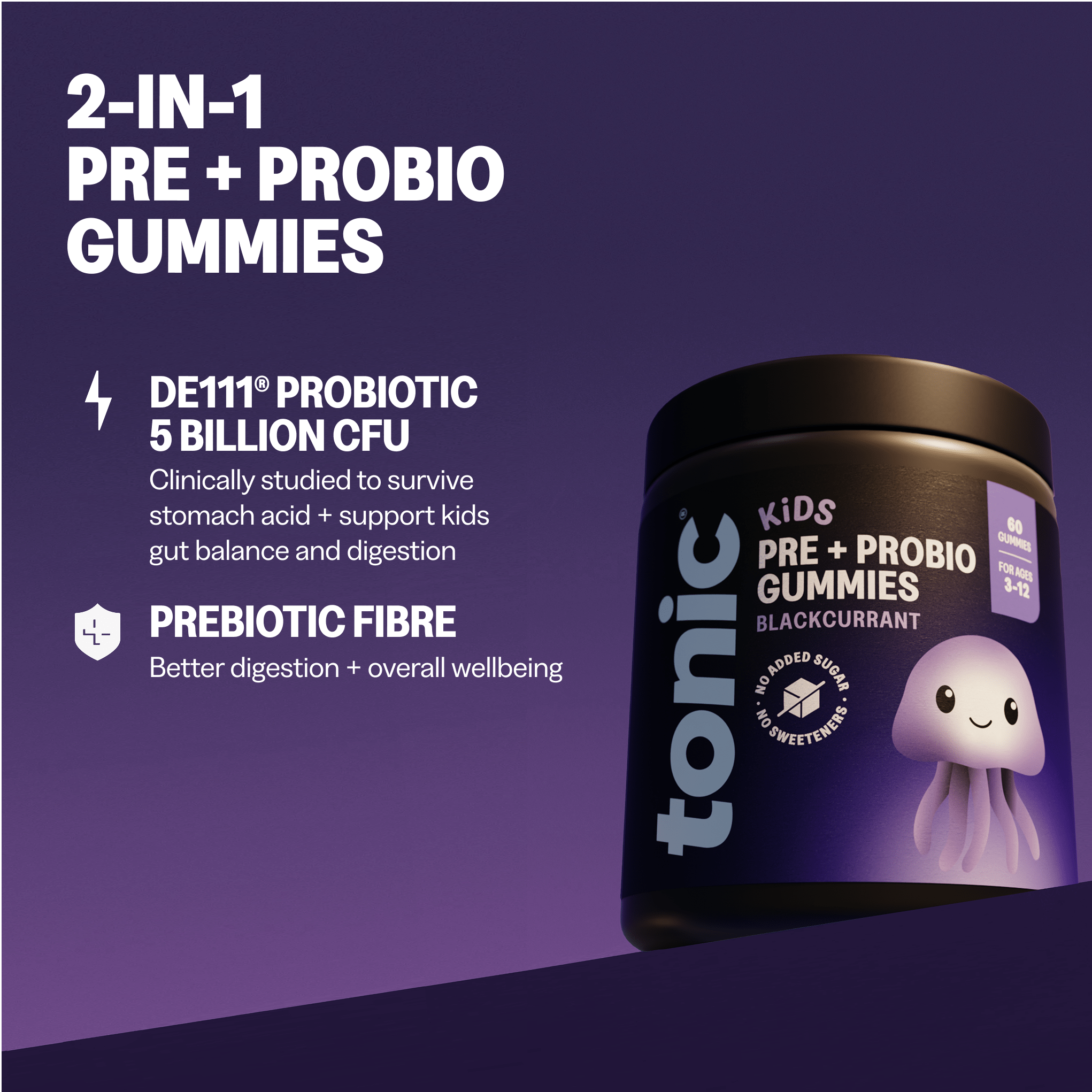 Tonic Health Kids Pre + Probio Gummies | 1 Month Supply | 60 Gummies Tonic Health Kids Pre + Probio Blackcurrant Gummies