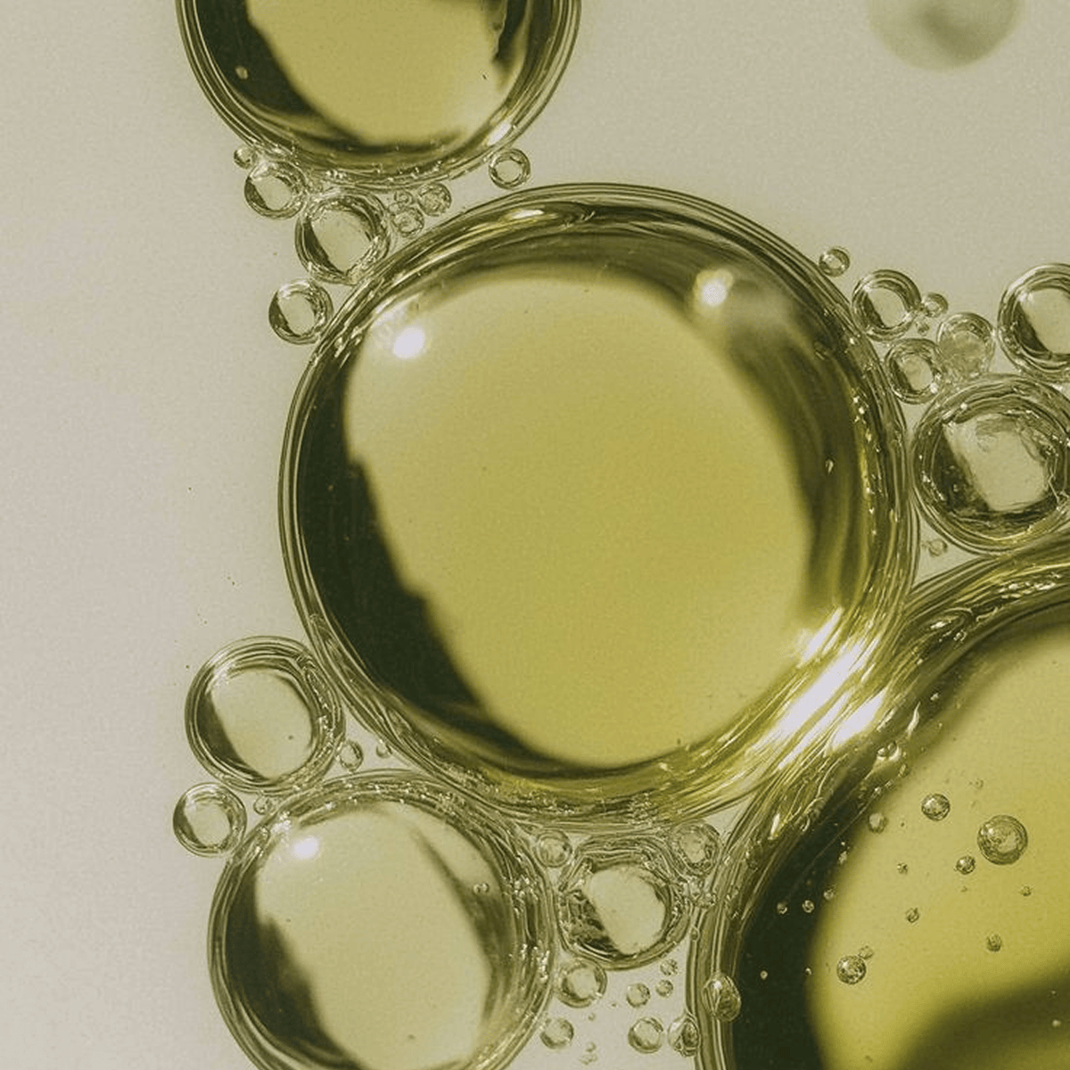 A close-up abstract photograph of extra virgin olive oil