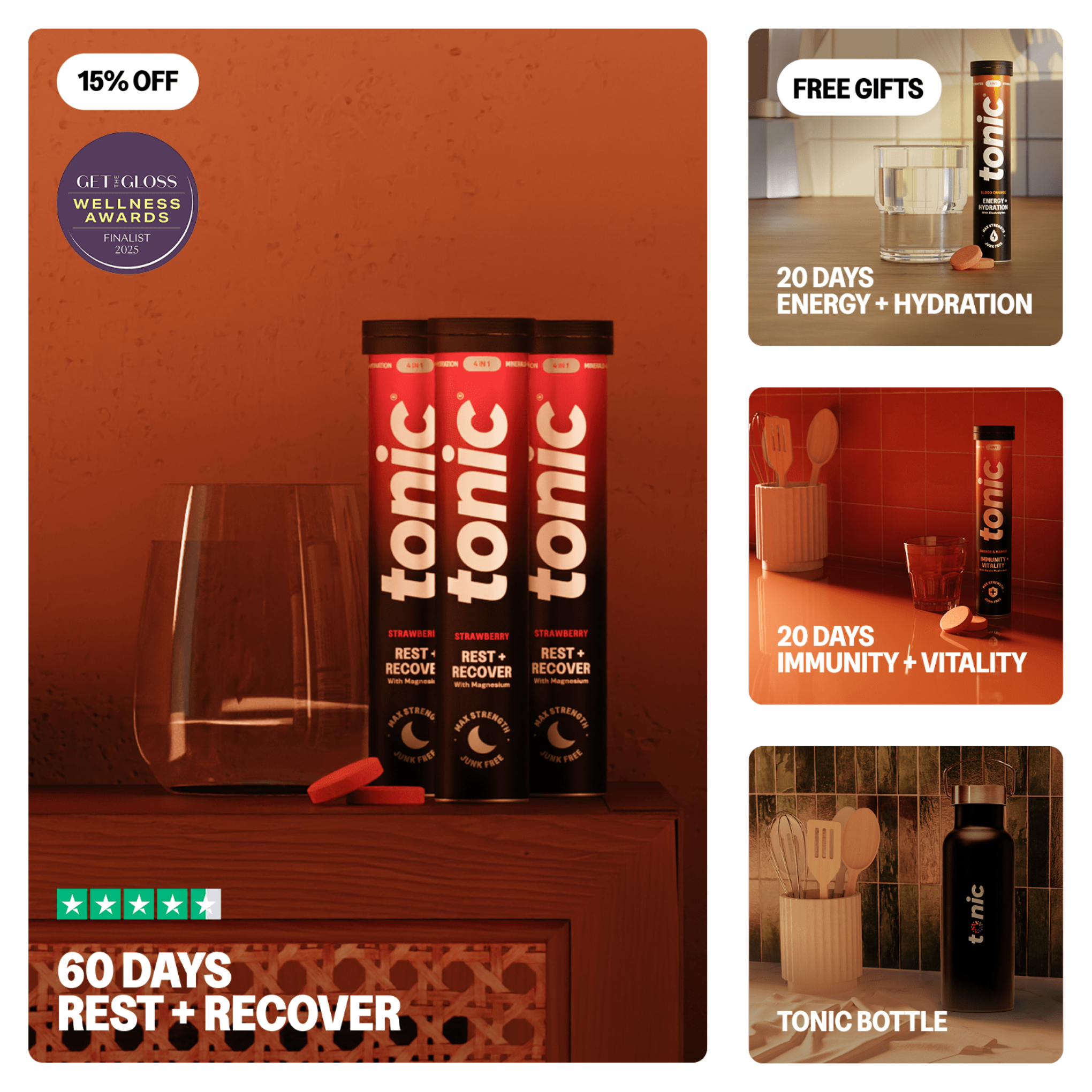 Tonic Health Rest + Recover - 2 months Rest & Recover - 4-in-1 Clean Magnesium formula 